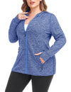 COOTRY Womens Plus Size Workout Jackets Full Zip Up Lightweight Athletic Running Hoodies with Thumb Holes Blue 4XL
